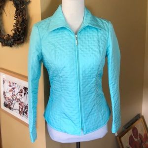 TALBOTS Size 2P Seafoam Green DOTTED Jacket Quilted Zipper-Front $118 NEW